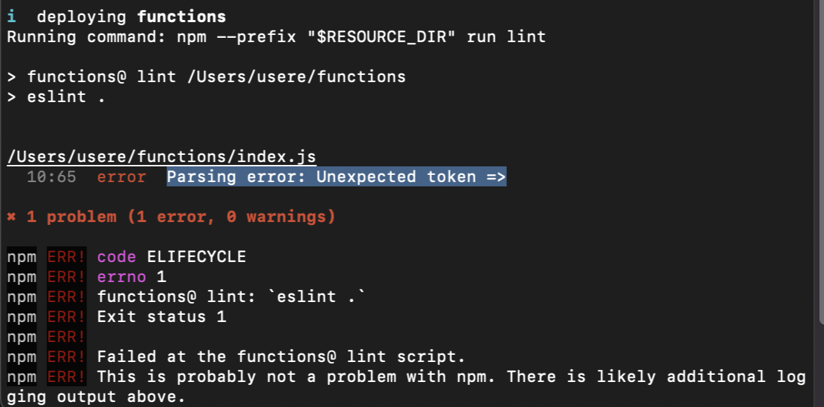 This is error log image of &quot;Parsing error: Unexpected token =&gt;&quot;