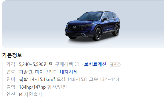 혼다 CR-V 하이브리드 기본정보