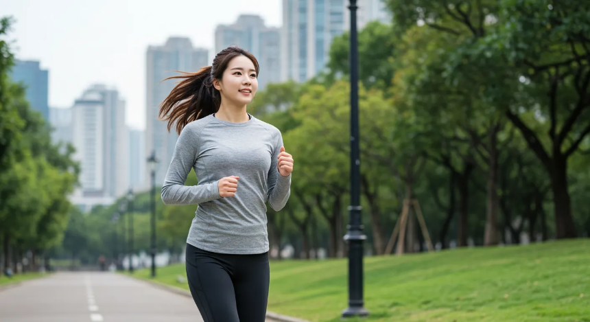 야외에서 러닝을 하고 있는 여성 이미지