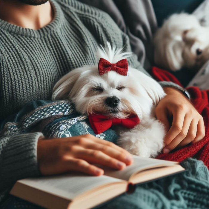 질투 많은 무릎 강아지 말티즈(Maltese) 낮잠