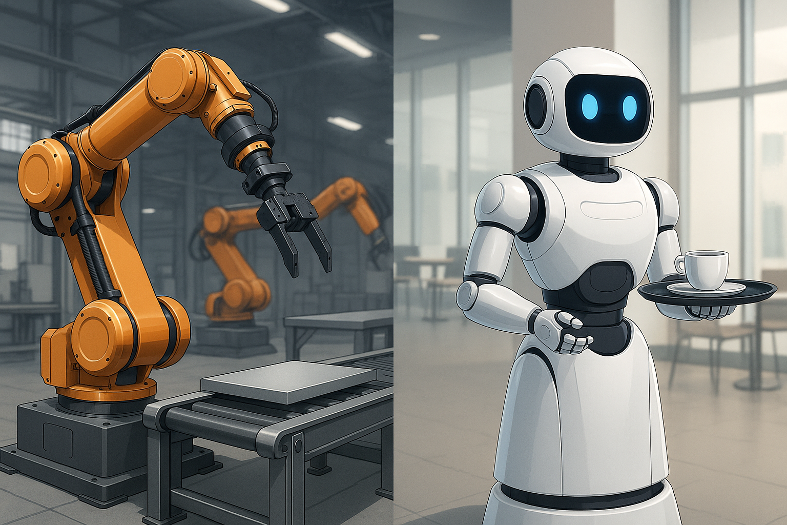 산업용 로봇과 서비스 로봇 활용 이미지