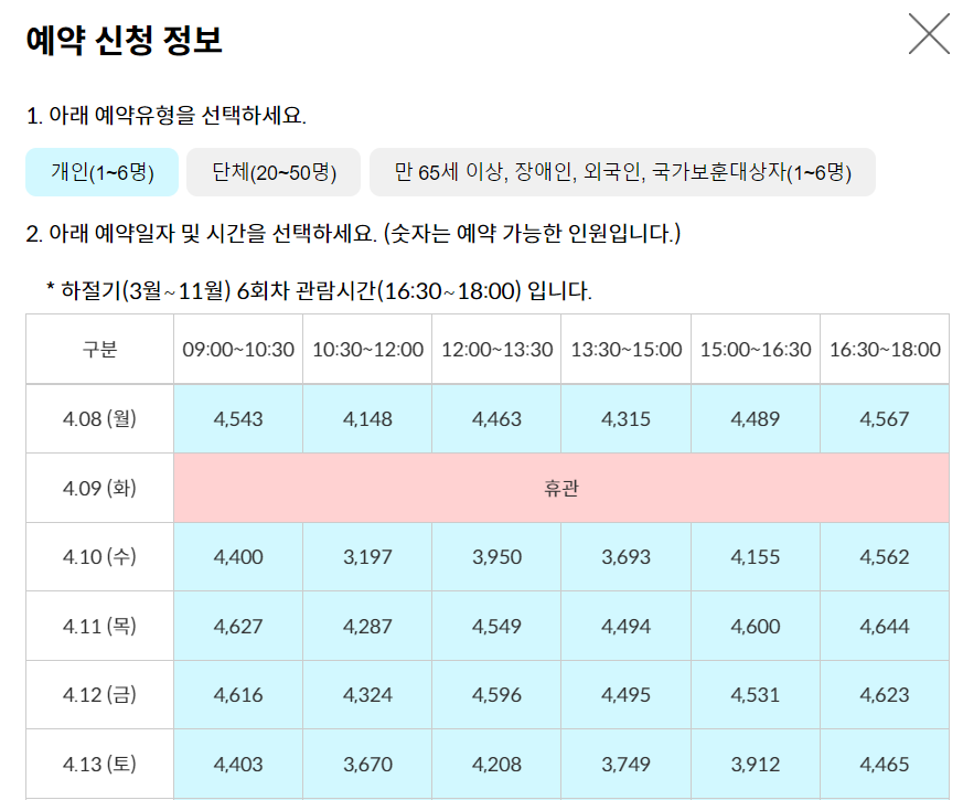 청와대 관람시간