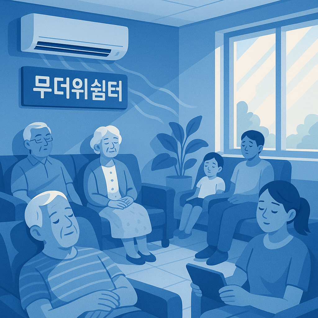 무더위쉼터에서 쉬는 남녀노소 노약자