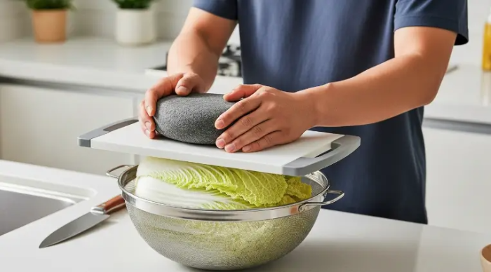 배추위 도마 돌 올려 물빼기