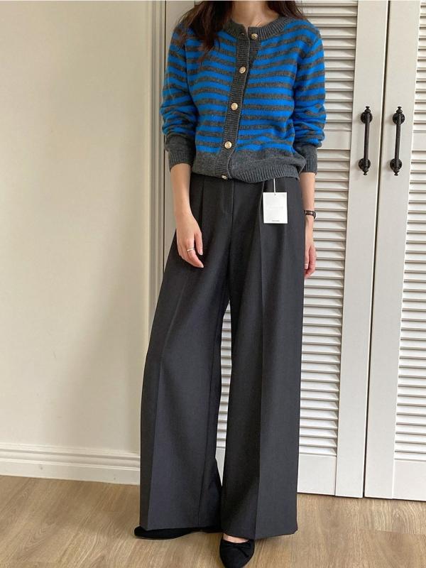 라임트리오브마인 골드버튼 금장단추 단가라 배색 가디건