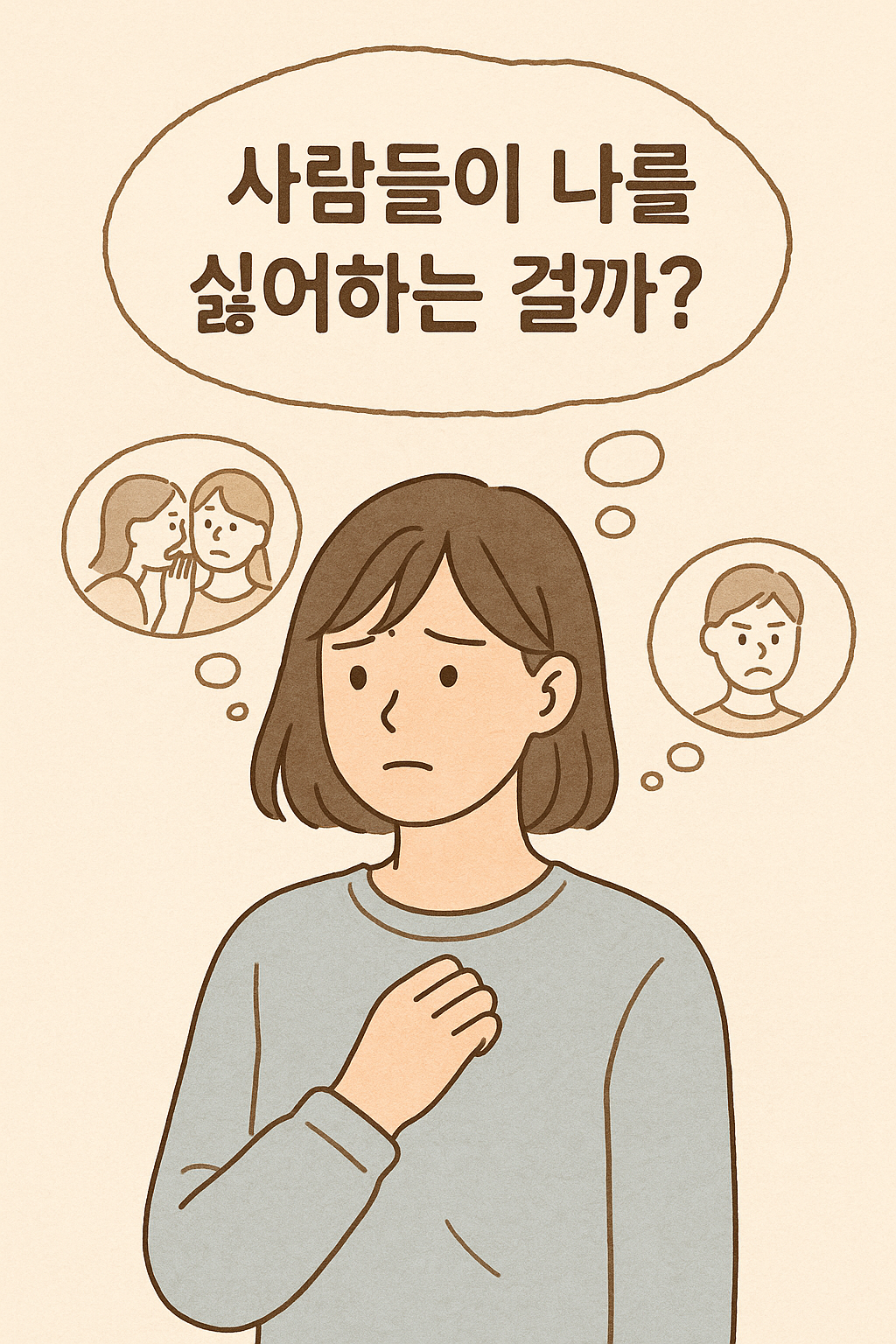 &ldquo;눈을 감고 조용히 생각에 잠긴 젊은 여성이 따뜻한 햇살 아래 앉아 있는 장면. 감정의 복잡함과 내면의 평온함이 동시에 느껴지는 감성적인 일러스트.&rdquo;
