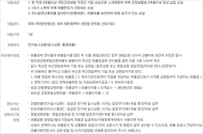 하나은행-신용대출-대상-한도-상환방식-설명-이미지