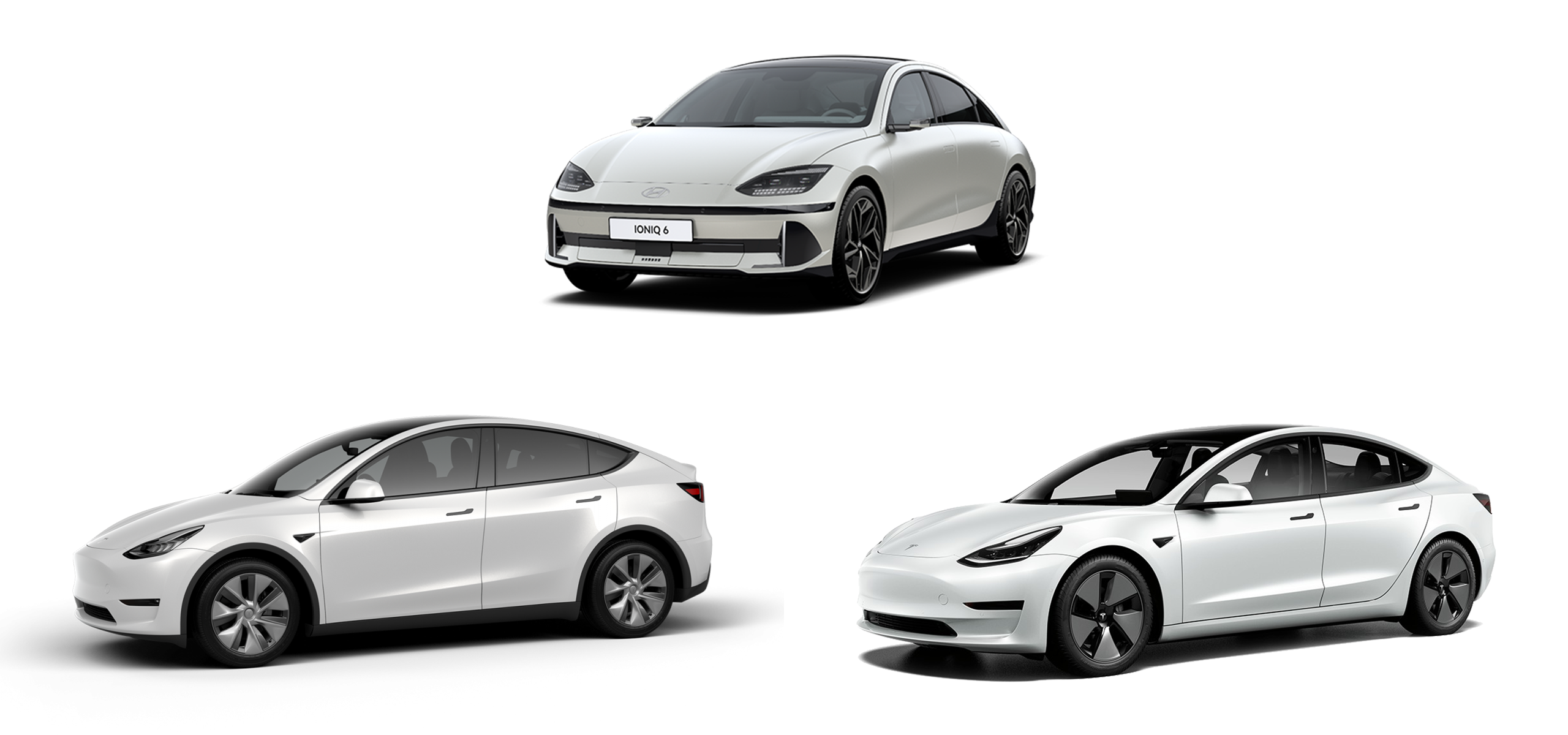 현대 아이오닉6, 테슬라 모델Y, 테슬라 모델3