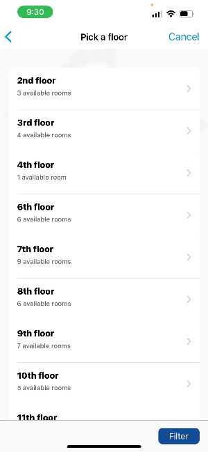 힐튼 어플에서 방 정하기