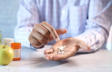 손-위-약을-올리고있는-사람