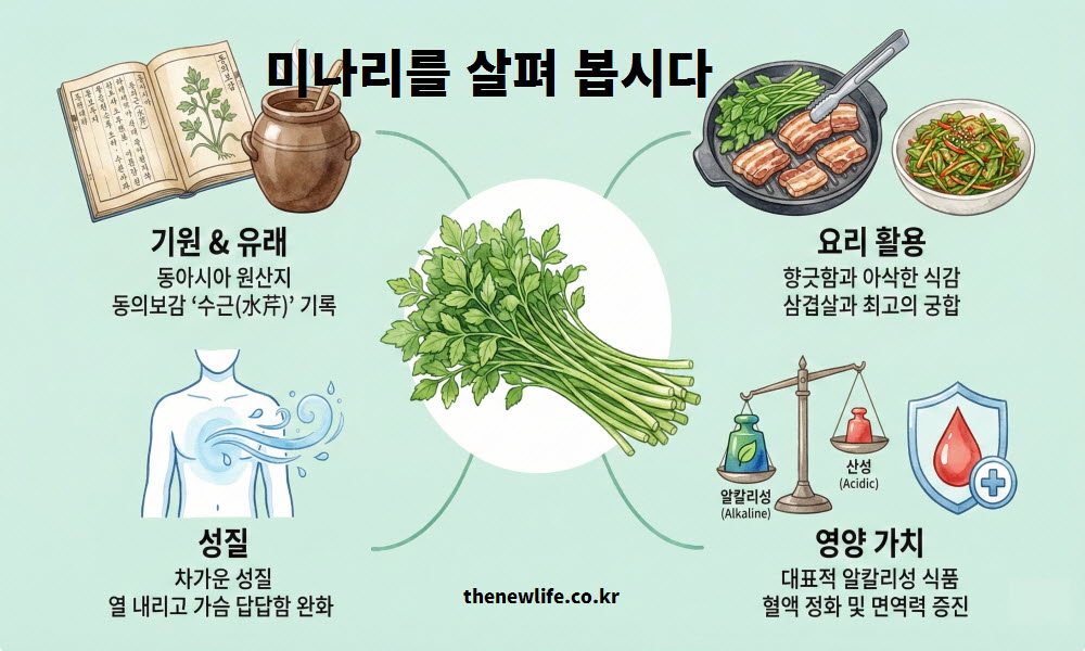 미나리 효능의 기본 정보와 특징을 설명하는 인공 이미지