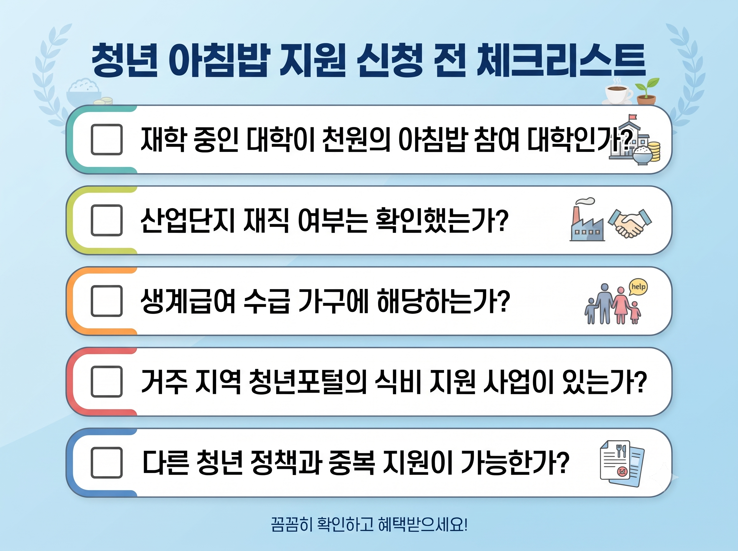 청년 아침밥 지원 신청 전 체크리스트