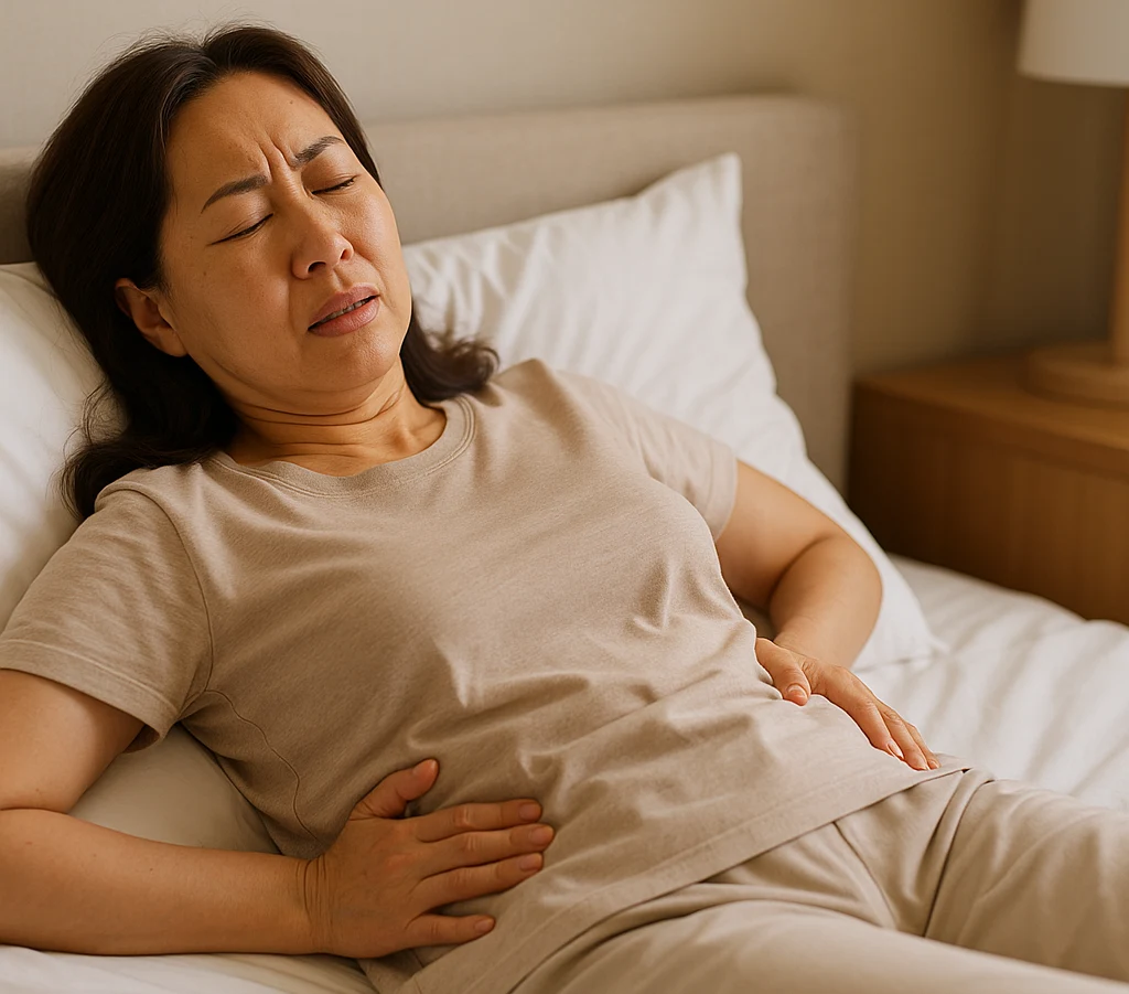 누워 있을 때 허리 통증을 느끼는 여성