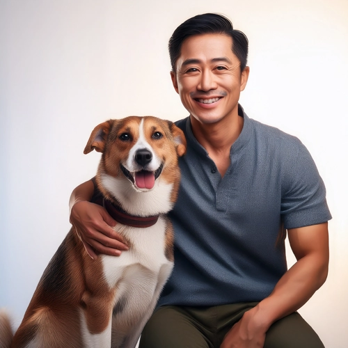 강아지와 주인이 함께 있는 사진
