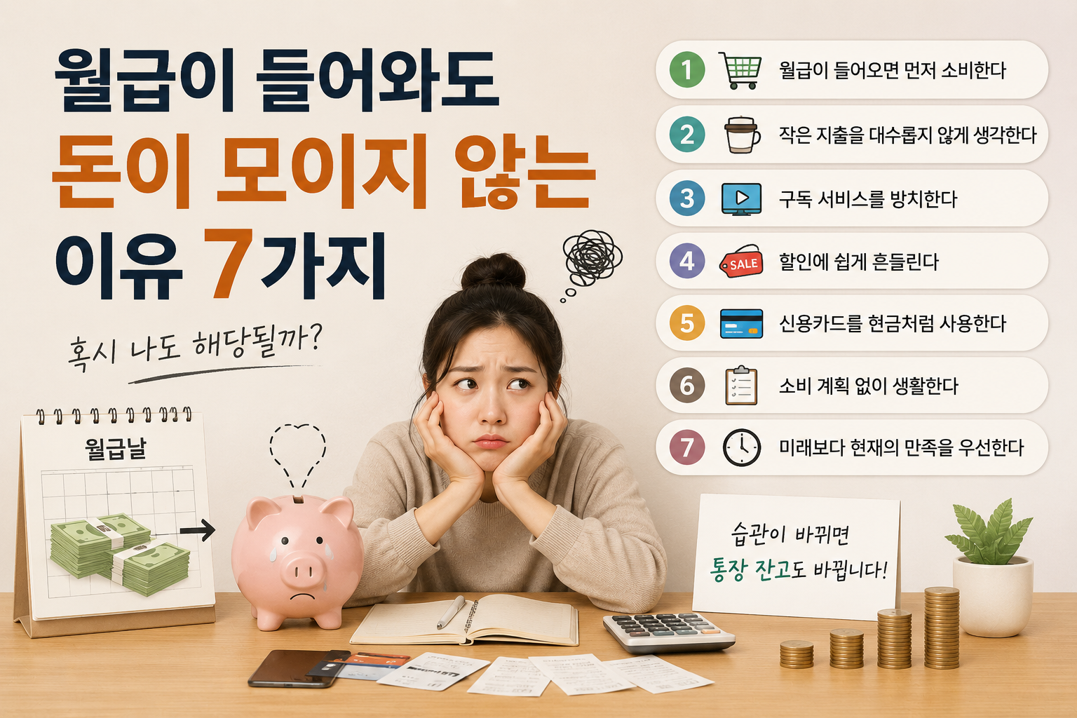 월급이 들어와도 돈이 모이지 않는 이유 7가지