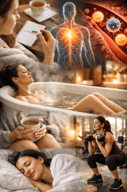 몸이 따뜻해지게 반신욕하는 모습