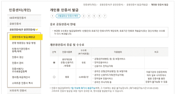 국민은행 개인용 공동인증서 발급방법