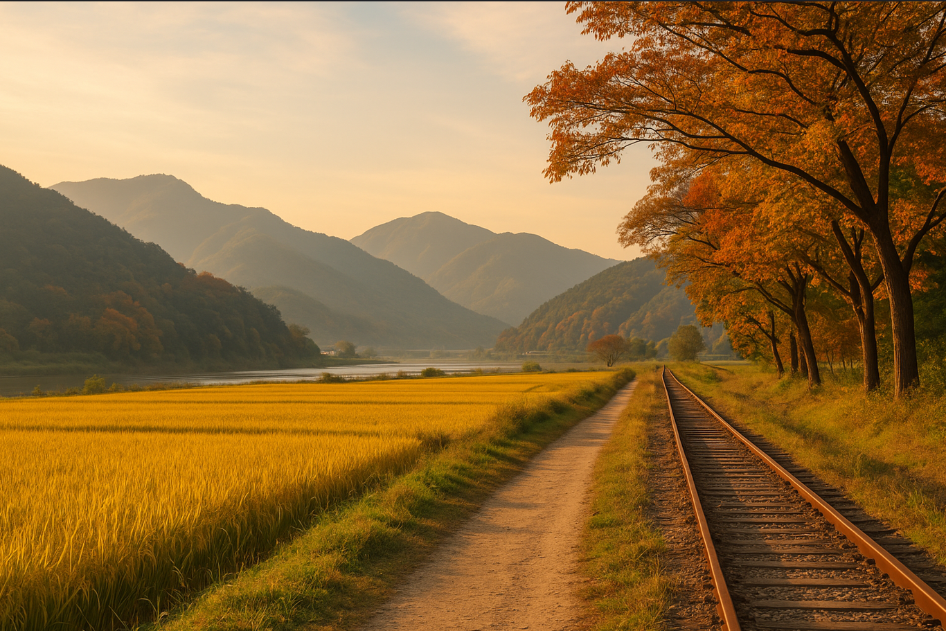 하동 들판사이로 보이는 기찻길 사진