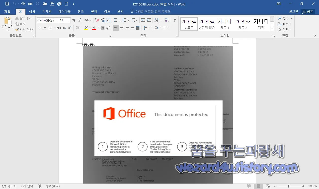 RO10098.docx.doc 악성코드 실행 화면