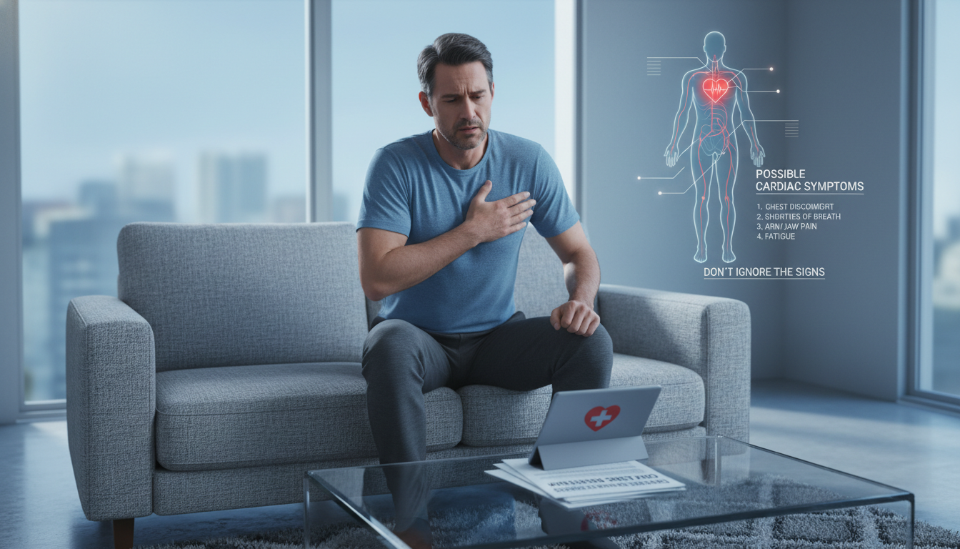 오른쪽 가슴을 부여잡고 통증을 호소하는 중장년 남성의 모습