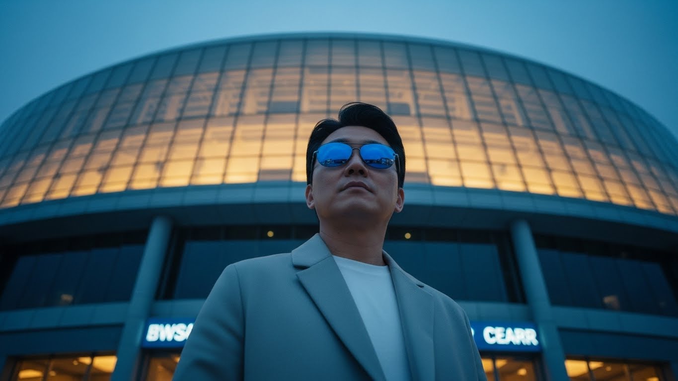 CES 2026 박람회장 앞에서 새로운 비즈니스 기회를 포착하려는 한국인 리더의 결연한 모습