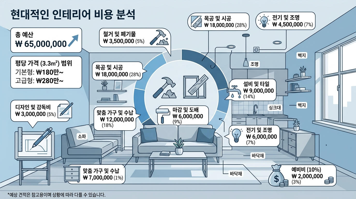 현대적인 인테리어 비용분석