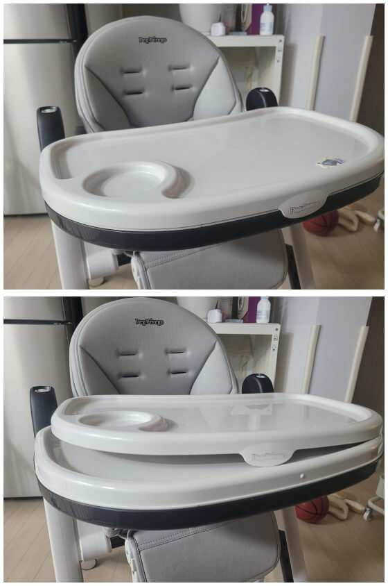 빼그빼레고 씨에스타는 아가 식탁 상판이 분리되서 쉽게 청소 할 수 있다.