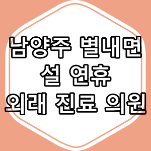 남양주시 별내면 2025년 설 연휴 문 여는 병원, 약국 총정리