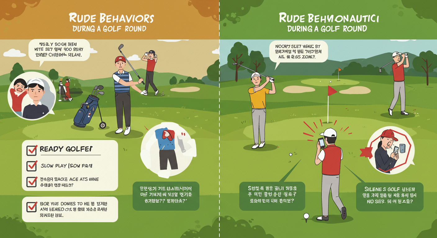 골프 라운드 중 비매너 행위 총정리! 🚩 꼭 알아야 할 골프 예절 (느린 플레이, 큰 소리, 통화, 운전 비매너, 공 찾는 시간) 2