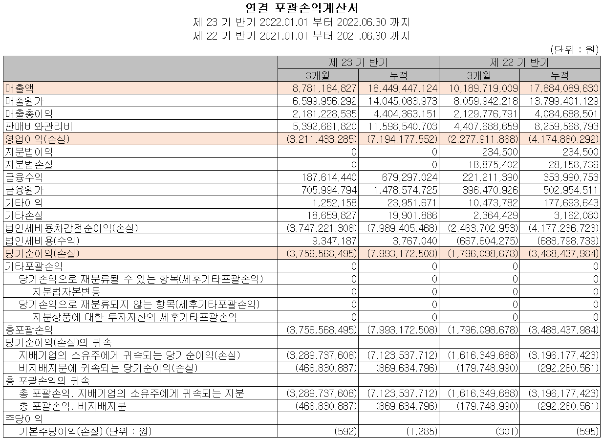 바이브컴퍼니 - 손익계산서