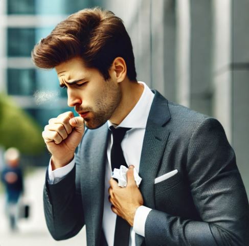 기관지가 악화되어 힘들어하고 있는 직장인의 모습