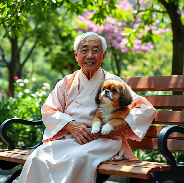 노인과 반려견의 교감 장면