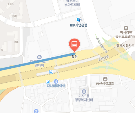 황산에서 인천공항 리무진 공항버스(6200번) 지도 위치