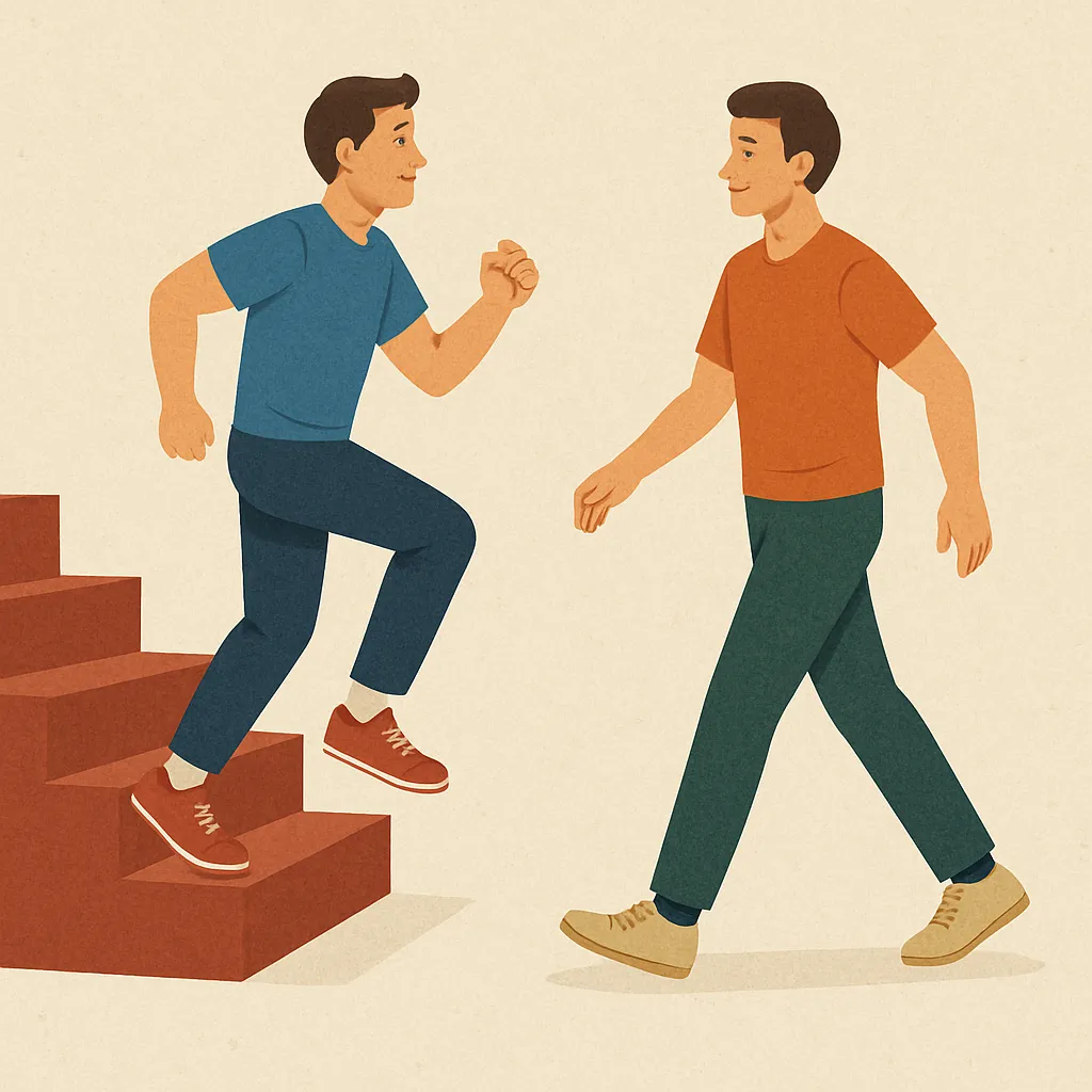 계단-오르기와-평지-걷기의-건강-효과를-비교하는-일러스트
