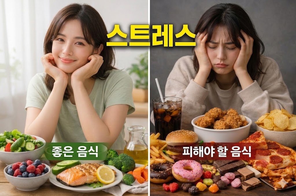 Comparison of unhealthy junk food and healthy foods affecting stress and mood