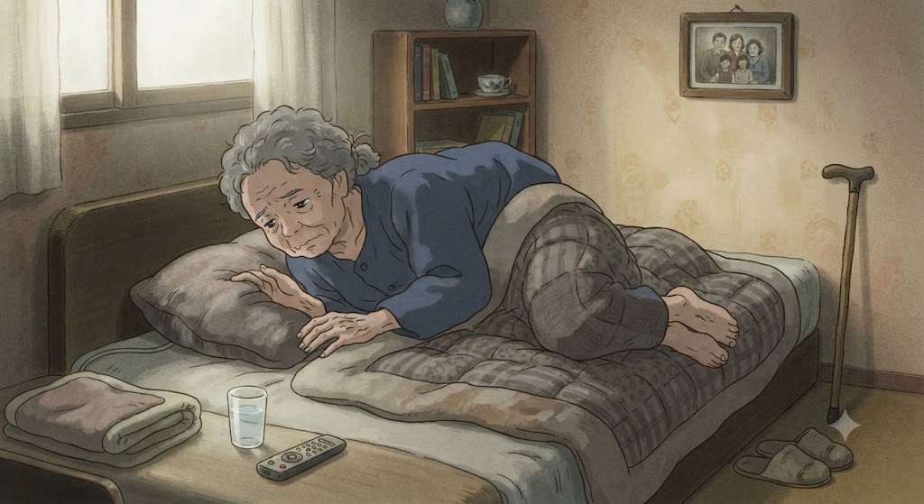 오랜 질병으로 힘들어 하는 노인의 모습