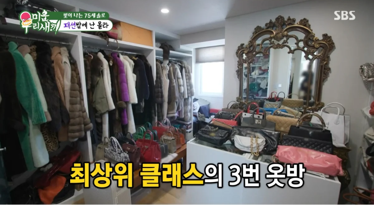 윤미라 명품 가방과 의상으로 가득 찬 옷방