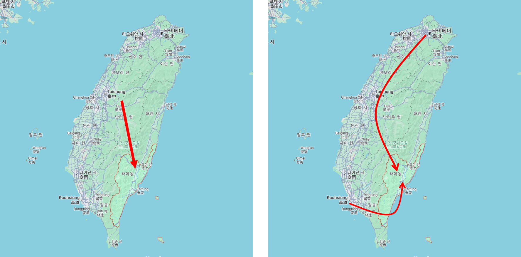대만 타이동 위치 및 항공권