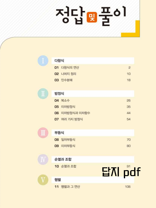 베이직쎈 공통수학1 목차