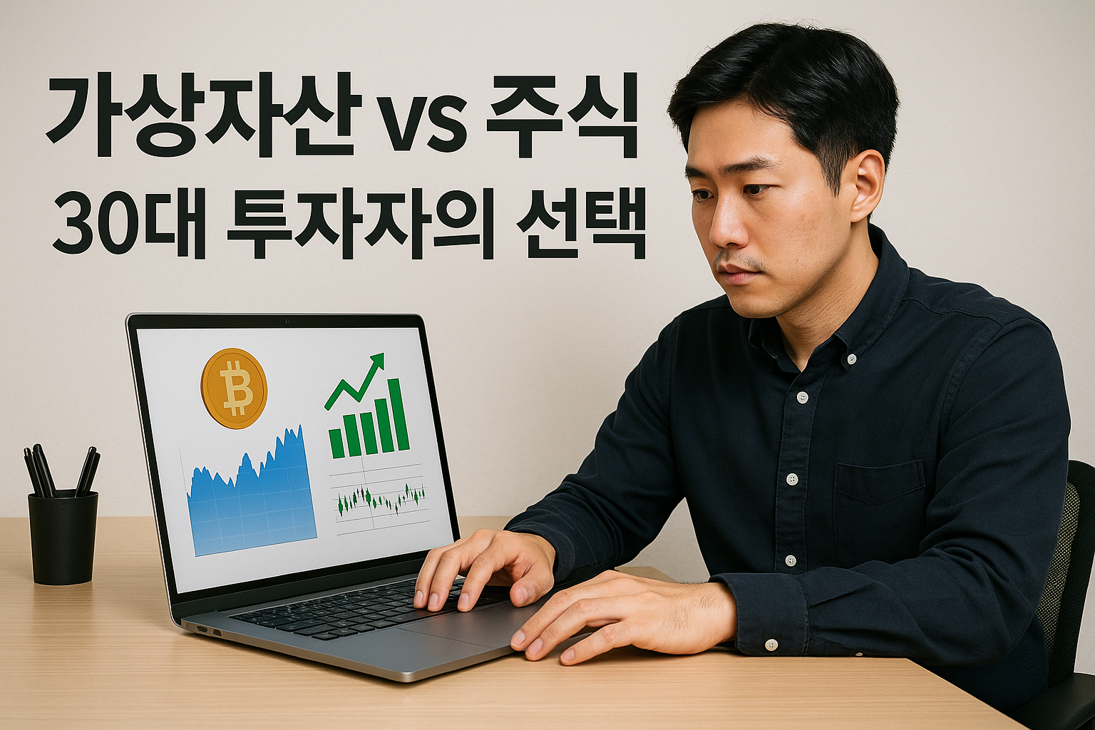 가상자산과 주식 사이에서 투자를 고민하는 30대 남성