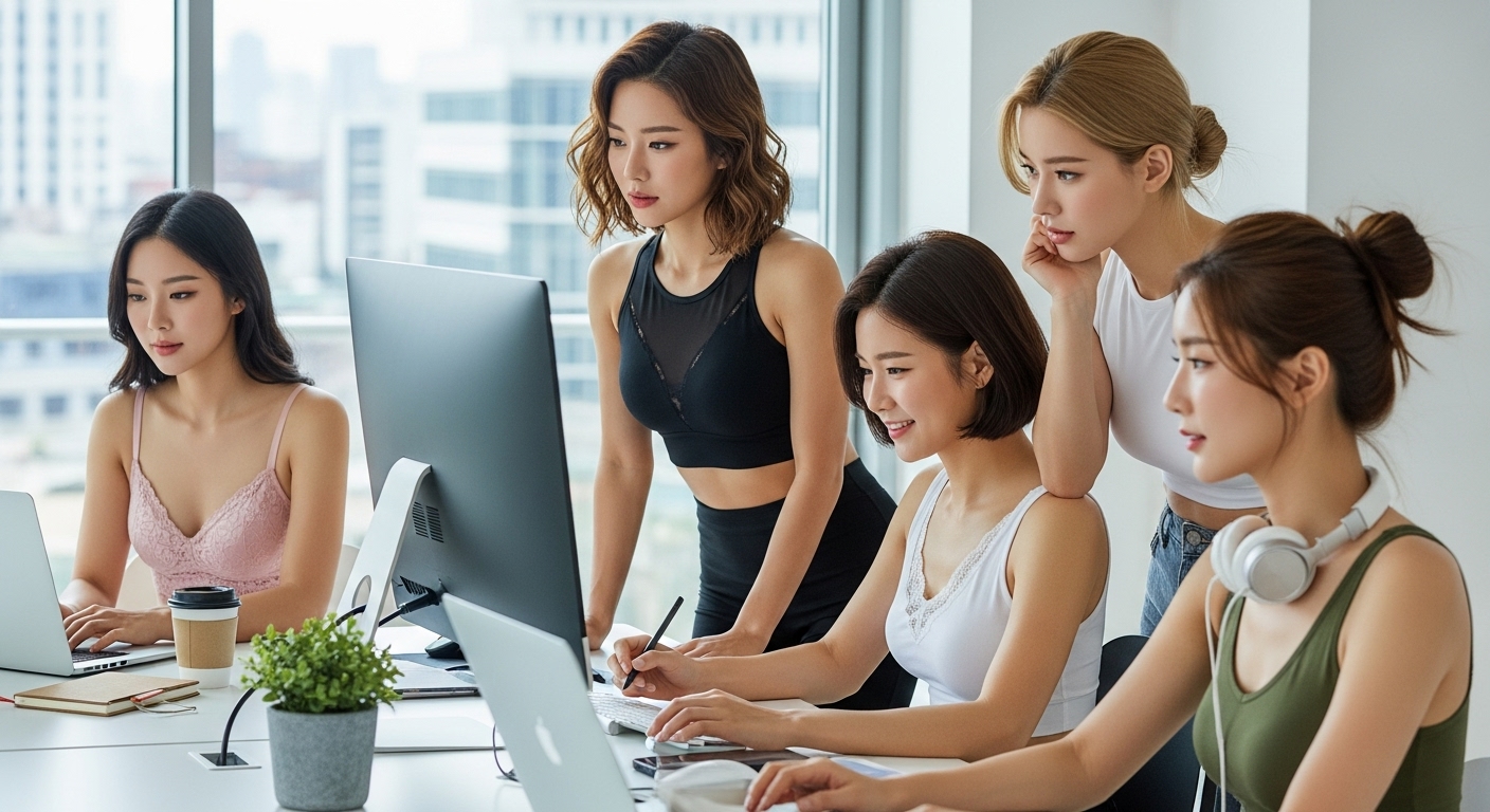 컴퓨터를 사용하는 여인들