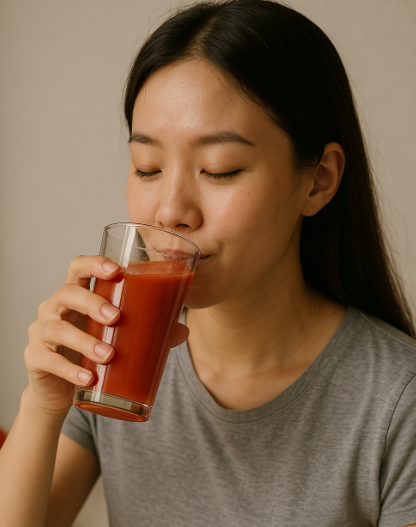 토마토주스 마시는 사람