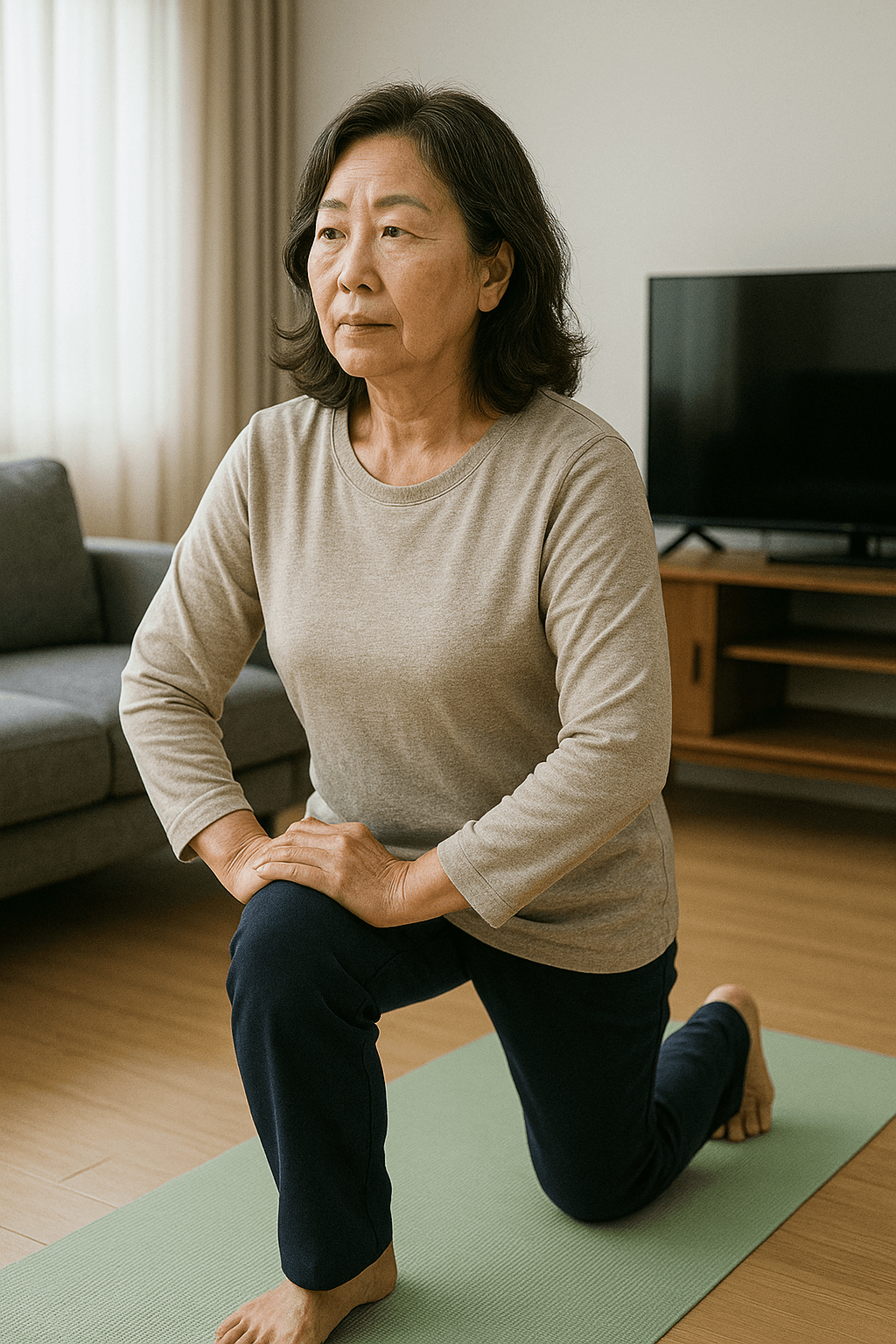 관절 운동을 하고 있는 여성의 이미지