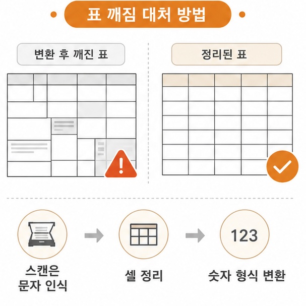 변환 후 표 깨짐 대처 방법