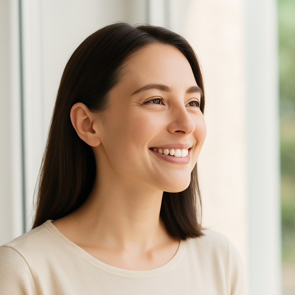 트라넥삼산이 함유된 화장품을 사용하고 깨끗해진 피부를 가진 여성 이미지