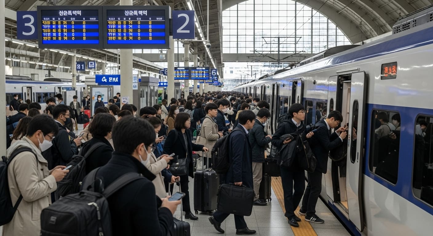 추석 연휴 기차 타려는 많은 사람들 모습