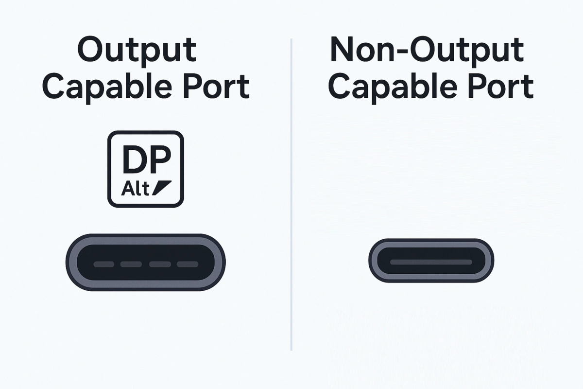 DisplayPort Alt Mode를 지원하는 USB-C 포트와 일반 충전용 USB-C 포트의 외형 비교 이미지
