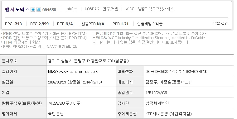 랩지노믹스 기업개요