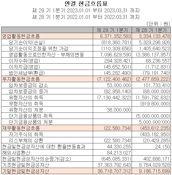 대보마그네틱 - 현금흐름표