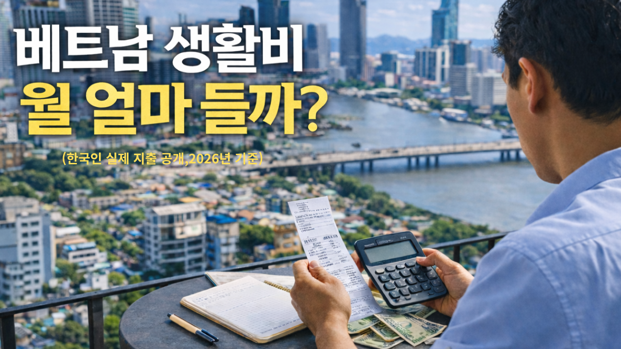 베트남 생활비 한 달 얼마 드는지 계산하는 한국인 모습